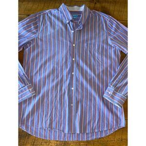 Mens J.McLaughlin Washed Out Blue‎ Vertical Striped Button Down Shirt Size Large